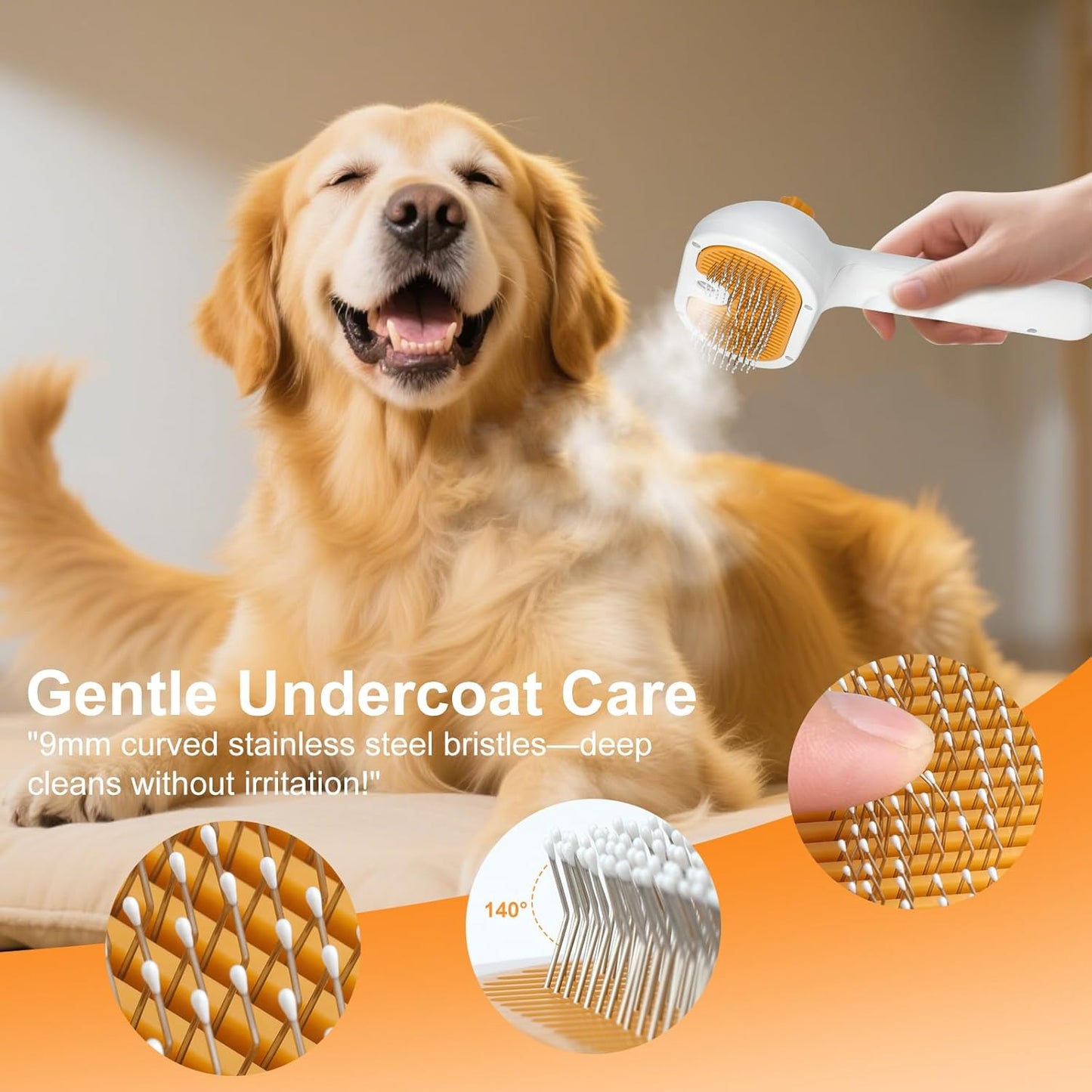 Pet Steam Brush for Dogs and Cats – 3-in-1 Pet Grooming Tool, Spray Portable Design, Suitable for Home and Travel, Ideal for Medium & Long-Haired Pets, Includes 2*Waterless Shampoo, Yellow