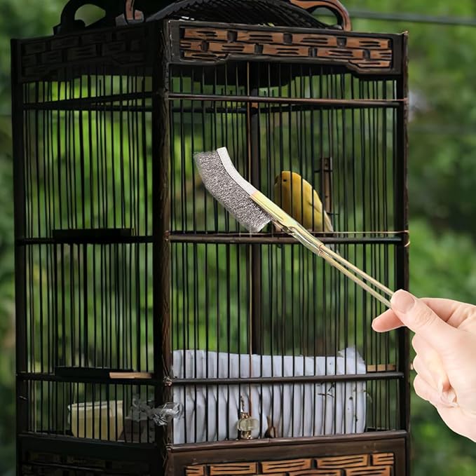 Ipetboom Bird Cage Cleaning Brush Set with Long Handle 2-Piece Pet Cage Cleaner Tools Featuring Straight and Elbow Heads for Hard-to-Reach Corners Hanging Storage Hole for Easy Use