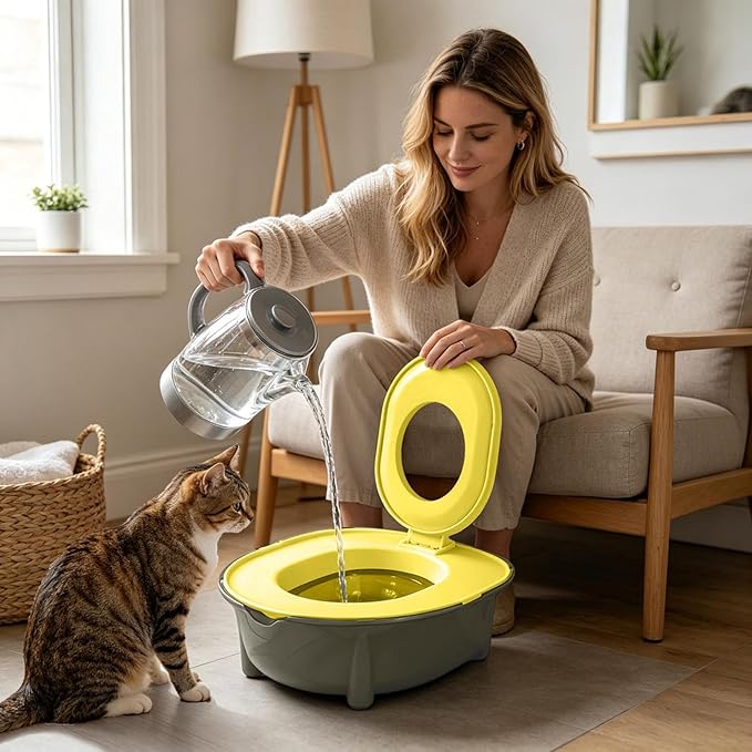 Cat Toilet Training Kit, Portable Litter Box with Flushable Design, Odor Control and Anti-Splash, Large Thickened Pp Material for Kittens and Cats (Yellow)