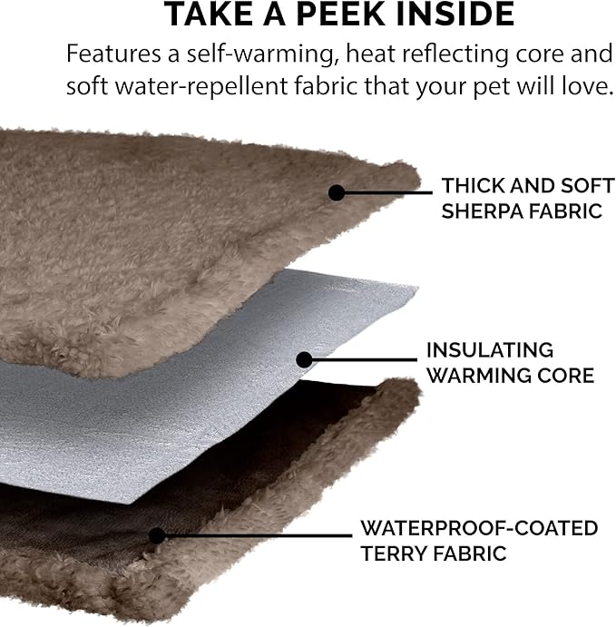 Furhaven Waterproof & Self-Warming Throw Blanket for Dogs & Indoor Cats, Washable & Reflects Body Heat - Soft-Edged Terry & Sherpa Dog Blanket - Espresso, Medium