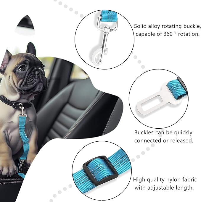 IBWell Dog Seat Belt for Car with Elastic Bungee Leash, Car Leash Car Seat Belt for Dogs (Blue, 1PCS-27.6")
