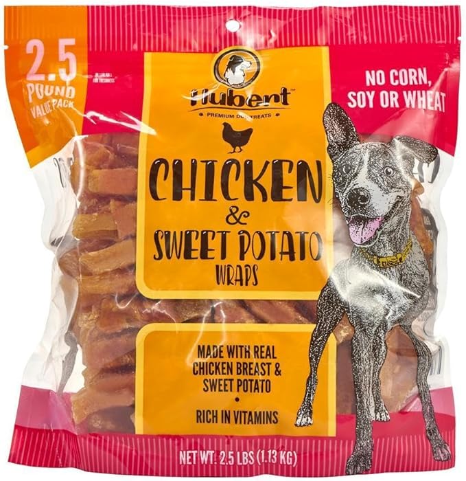 Hubert Pet Gourmet Chicken & Sweet Potato Wrap Dog Treats - Natural, Ideal for Training, USA Inspected & Tested, Suitable 2.5 lbs