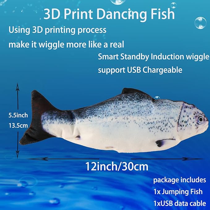 VAIZIQ Realistic Flopping Fish Dog Chew Toy - Electric Moving Interactive Pet Toy for Small Medium Dogs, Chew Rocking Toy for Indoor Outdoor Exercise