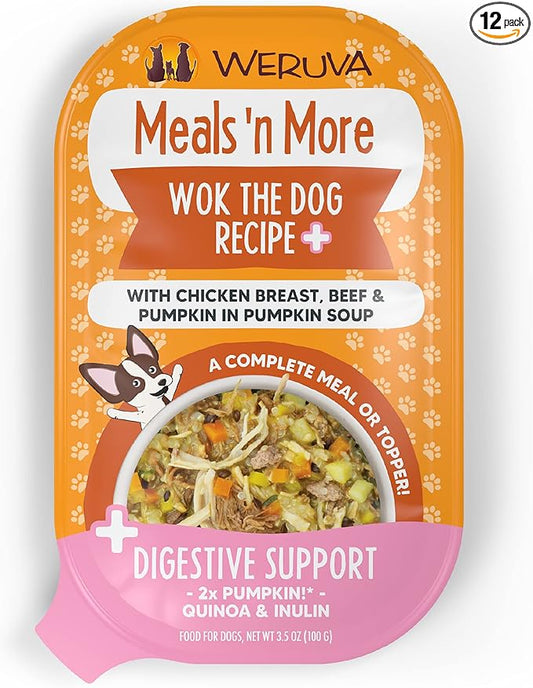 Weruva Meals 'n More Natural Wet Dog Food, Wok The Dog Plus Digestive Support, 3.5oz Cup (Pack of 12)