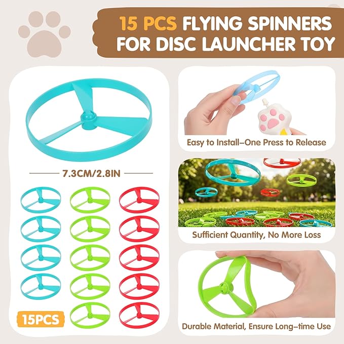 15 PCS Flying Spinners for Disc Launcher Toy, Additional Discs for Outdoor & Indoor Pet Chasing Training Hunting Interactive Cat Fetch Toy