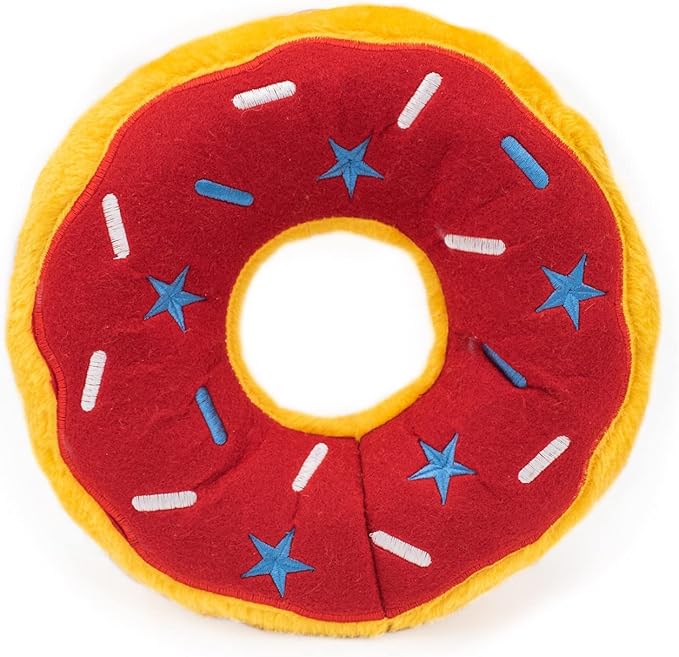 ZippyPaws Americana Jumbo Donutz - Summer Donut Dog Toy with No Stuffing for Girl & Boy Dogs, Squeaky Dog Toy Gifts for Dog Dads, (ZP1024)