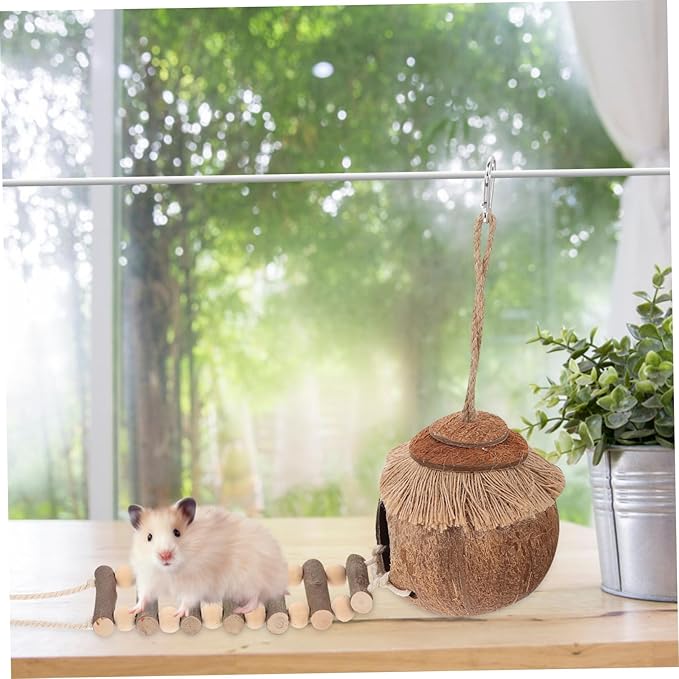 Abaodam 2pcs Hamster Coconut Shell Nest Hideout Toys Cozy Bed for Hamsters Bird Cage Accessory