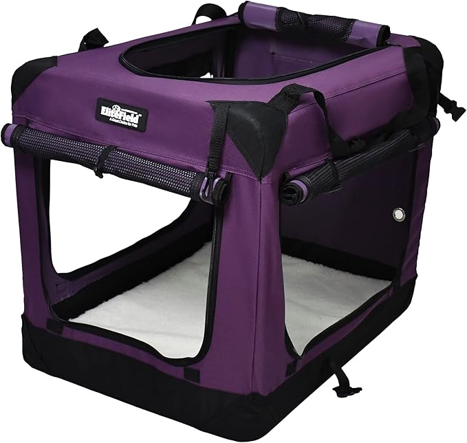 EliteField 4-Door Folding Soft Dog Crate with Curtains, Carrying Bag and Fleece Bed (2 Year Warranty), Indoor & Outdoor Pet Home (36" L x 24" W x 28" H, Purple+4 Door Curtains)