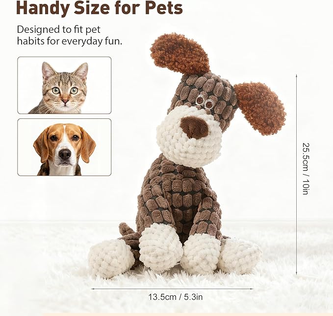 2026 New Dog Toys, Indestructible Plush Dog Toy for Aggressive Chewers, Interactive Squeaky Soft Puppy Chew Toy, Durable Teething Toys for Small Medium Large Dogs (Brown)