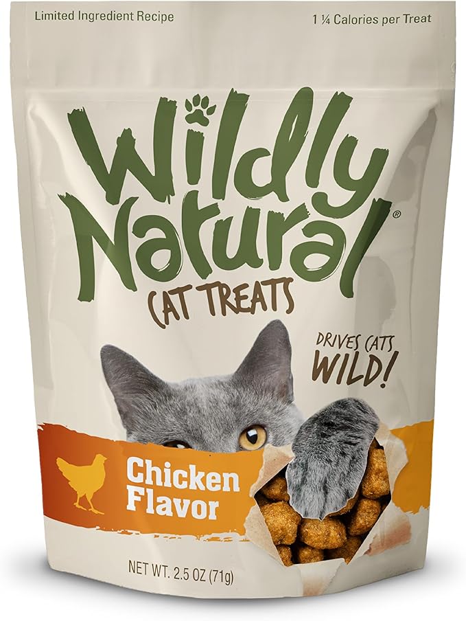 Wildly Natural Cat Treats, Low Calorie Cat Treats, No Grains, Healthy Snacks Made with Natural Ingredients, Kitten Essentials, High Protein Snack, Chicken Flavor, 2.5 oz