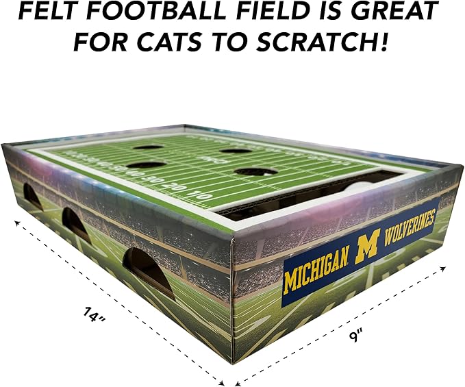 Pets First NCAA Michigan Wolverines Cat Scratcher Box, Game Day Cat Toy, NCAA Football Field Designed Cat Scratcher and Lounge, Stimulating Cat Game