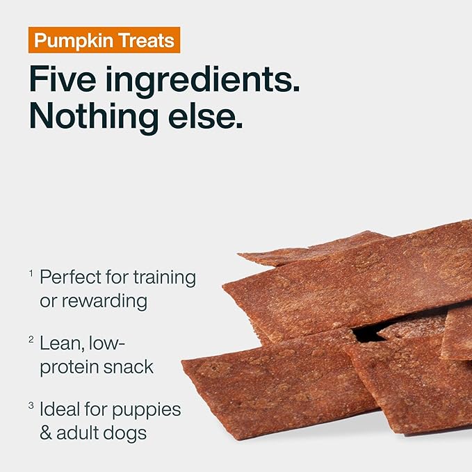 JustFoodForDogs Single Ingredient Healthy Dog Treats and Dog Snacks, Jerky Treats, Human Grade, Preservative and Grain Free, Rawhide Free Chews, Low Calorie Treat - Pumpkin, 5 oz