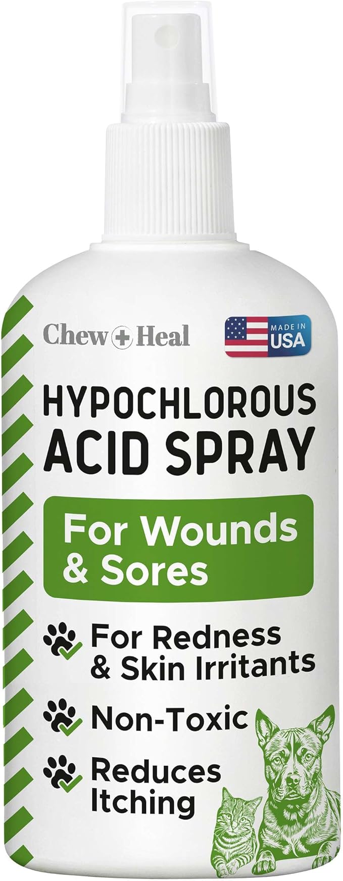 Chew + Heal Labs Hypochlorous Acid Spray for Dogs – 8oz Dog Wound Spray for Cuts, Burns, Sores, Abrasions, and More – Non Toxic and Chemical Free HOCI Wound Care – Made in The USA