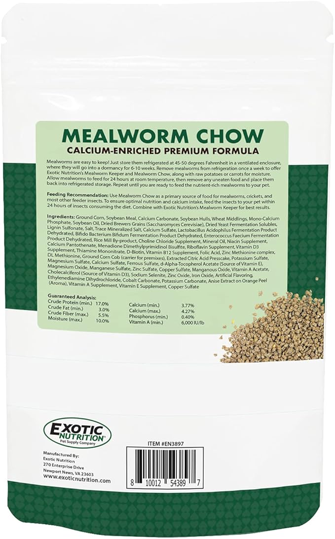 Exotic Nutrition Mealworm Chow 1 lb. - Highly Nutritional Healthy Feed for Breeding Live Feeder Mealworms (1 lb)