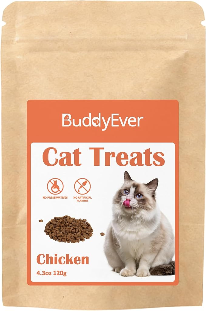 BuddyEver Crunchy & Creamy Cat Treats, Chicken Flavor Training Cat Snacks, Real Chicken First Ingredient, 5 oz Bag