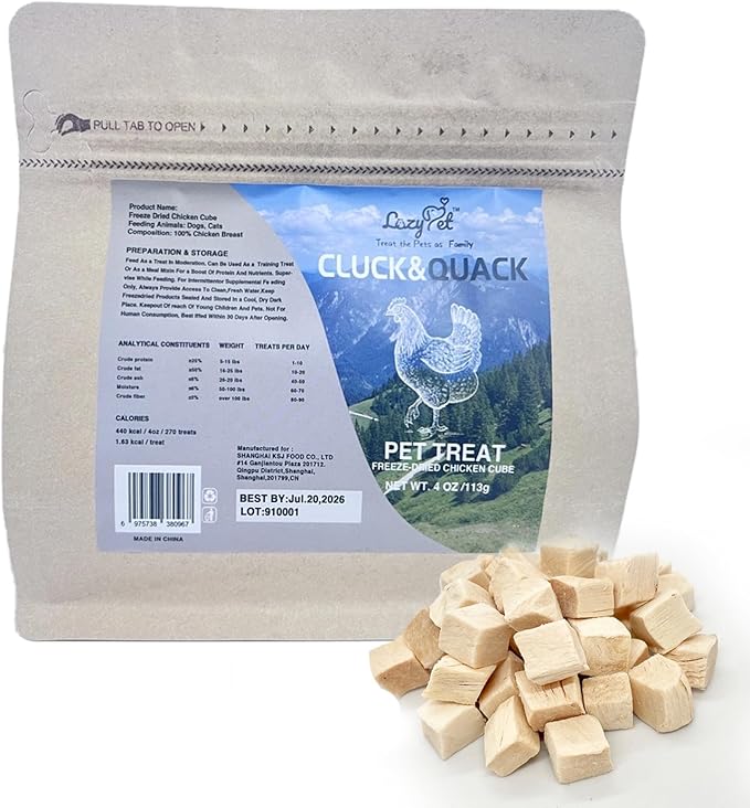 Freeze-Dried Chicken Breast for Dogs & Cats – 100% Pure Natural Protein, Grain-Free Pet Treats, Single-Ingredient Training Rewards - 4 OZ(Chicken)