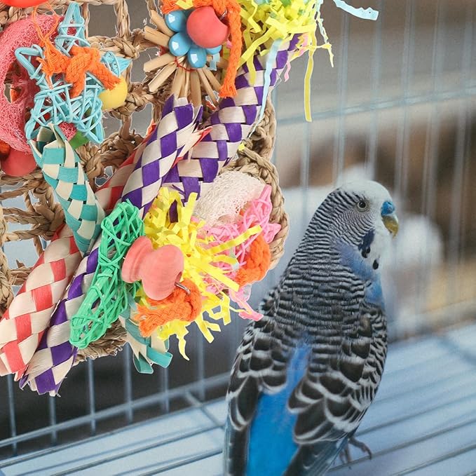 Bird Foraging Wall Edible Seagrass Woven Climbing Hammock Mat for Parrots Parakeets Macaws Safe Chewing and Shredding for Birdcages