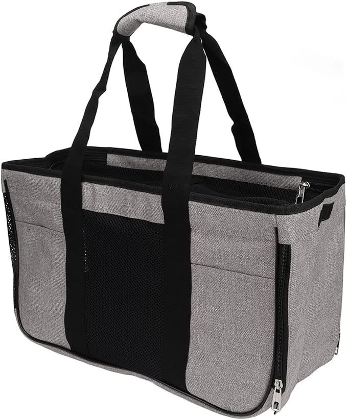 Breathable Cat Carrier with Anti Escape Design, Soft Portable Cat Travel Carrier for Small Pets, Mesh Cat Bag with Pockets and Roll Up Door for Vet Visits Car Travel (Grey with Black)