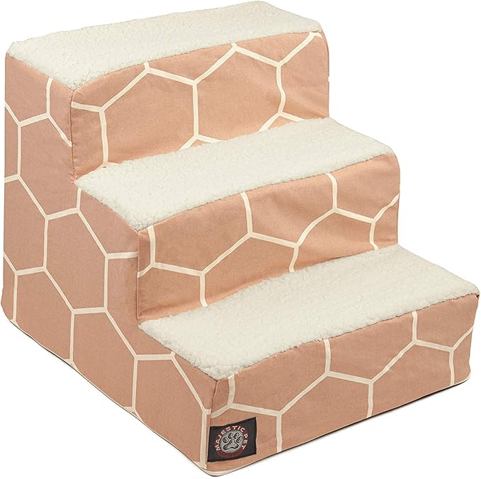 Majestic Pet 3 Step Portable Dog Stairs for Small Dogs to get on Bed Supports 250 lbs or Less – Dog Steps for High Bed with Machine Washable Cover –Pet Stairs for Cats Hexo Shapes Blush Pink