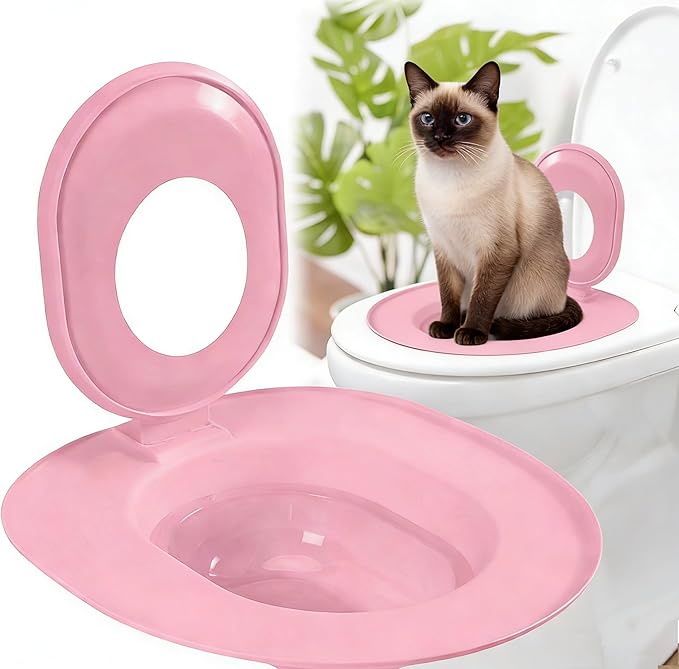 Cat Toilet Seat Training Kit,Reusable Plastic Trainer for Pet Cleaning,Removable Pet Toilet Training System,Portable Trainer for Home Pet Shop Pet Care,Easy Installation,Stable and Durable (Pink)