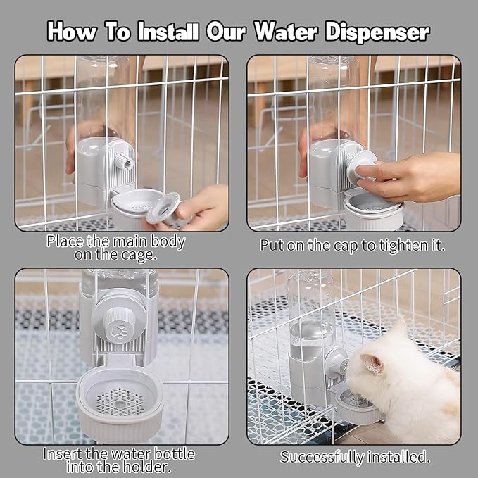 Hanging Cage Automatic Pet Food Water Dispenser, 41oz Hanging Automatic Food Dispenser, 18oz Pet Water Bottle for Cage Crate, Suitable for Kitten Rabbit Chinchilla Hedgehog Ferret (Grey, 41Oz)