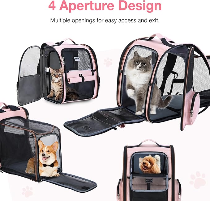 Large Cat Backpack Carrier Expandable Foldable Pet Carrier Backpack for Small Dogs Puppy Medium Cats Fit Up to 18 Lbs for Travel, Hiking,Pink XL Size