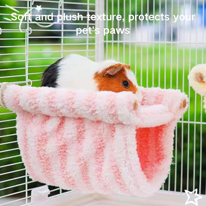 Winter Warm Guinea Pig Hammock, Double Layer Hanging Chinchilla Nest Bed with Warm Plush, Bird Cage Stand Perch, Hideaway Cave Tent, Sleep Bed Cage Accessories for Rat Sugar Glider Parrot (Green)
