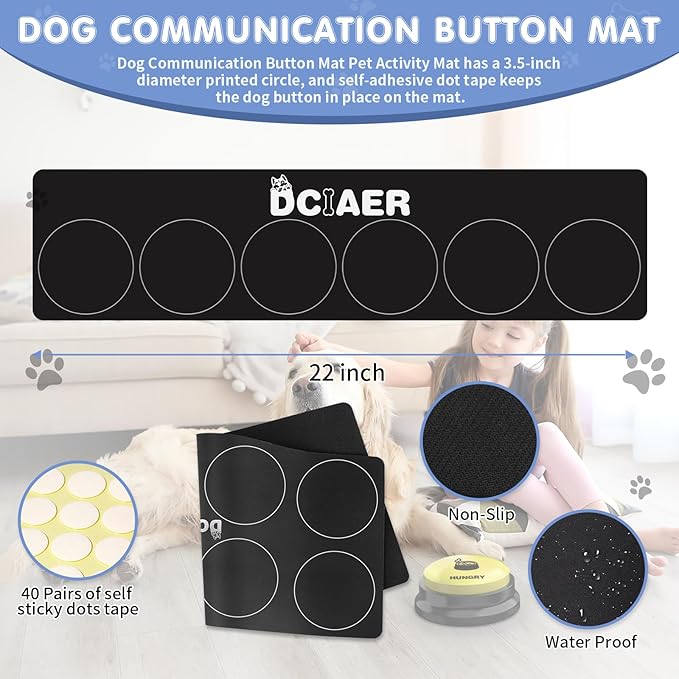 Dog Buttons for Communication, 6 PCS Dog Talking Button Set,30 Seconds Recordable Pet Training Buzzer，with Training Manual Book+12 AAA Batteries+24 Scene Modes + 1 Dog Button Mat