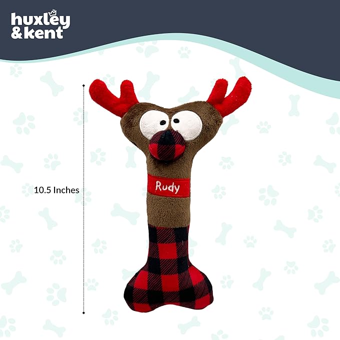 Huxley & Kent Funny Dog Toy w/Squeaker – Holiday Power Plush Squeaky Dog Toys for Small, Medium & Large Dogs – Soft Stuffed Animal for Indoor Play & Fetch - Reindeer Bone, One Size