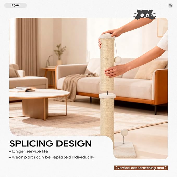 FDW 22 Inch Cat Scratching Post, Natural Sisal Cat Pole with Hanging Ball for Kittens & Small Indoor Cats, Sturdy Base, Beige