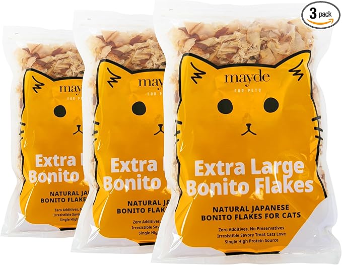 Mayde Bonito Flakes for Cats & Dogs, All-Natural High-Protein Treats, Extra Large 4oz Bag, 3-Pack