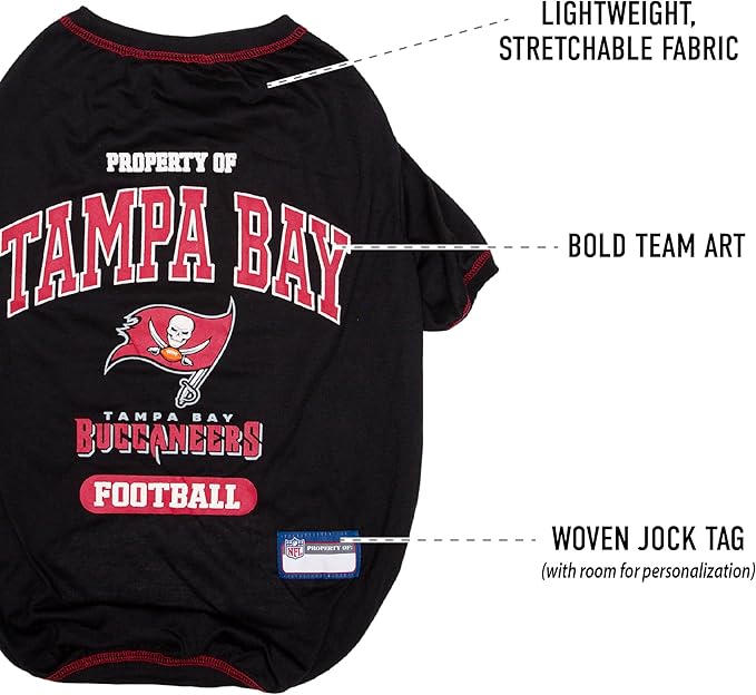 NFL Tampa Bay Buccaneers Dog T-shirt X-Small. - Licensed Shirt for Pets Team Colored with Team Logos- Premium Stretchable Materials for the comfort of your Dog & Cat