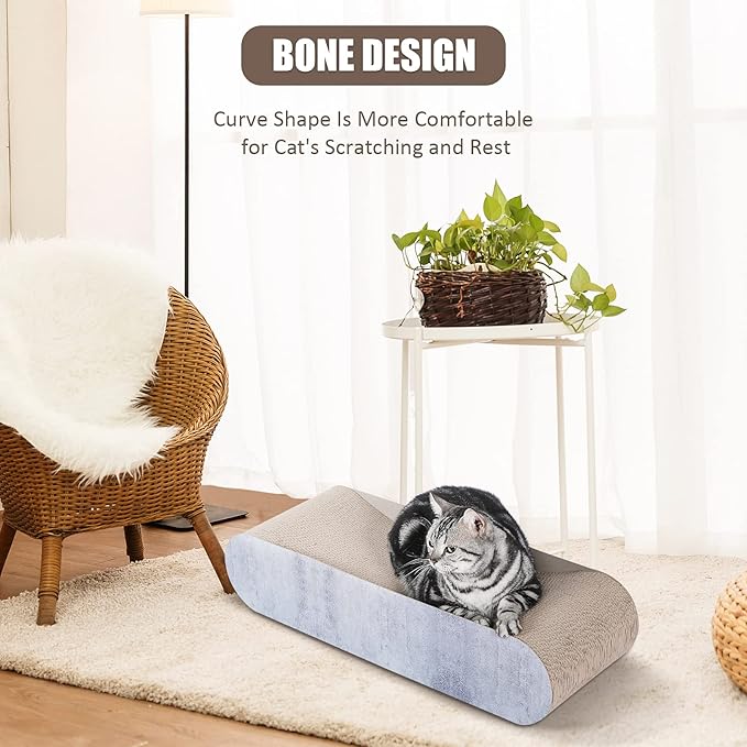 FluffyDream 2 in 1 Cat Scratcher Cardboard Lounge Bed, Cat Scratching Post, Durable Board Pads Prevents Furniture Damage,Large (Reversible Grey)