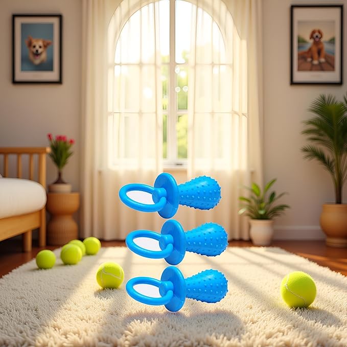 3Pcs Blue Dog Pacifier Chew Toys, Mini Bite Resistant Bell Shape Rubber Pacifier Pet Dog Puppy Molar Chew Training Toy, Puppy Pacifier,Bell Chewing Playing Training Toys