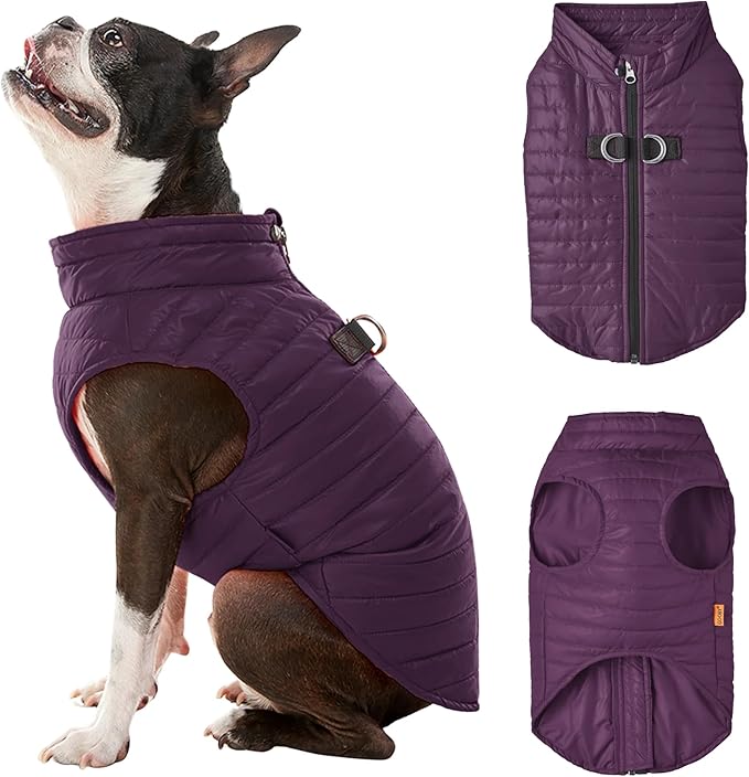 Gooby Puffer Vest - Grape, X-Large - Ultra Thin Zip Up Windbreaker with Dual D Ring Leash - Water Resistant Dog Sweater Coat for Small Dogs