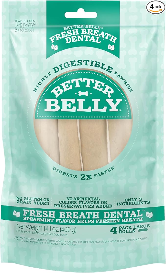 Better Belly Highly Digestible Rawhide Dental Chews, Treat Your Dog to a Chew with NO Artificial Colors or Flavors