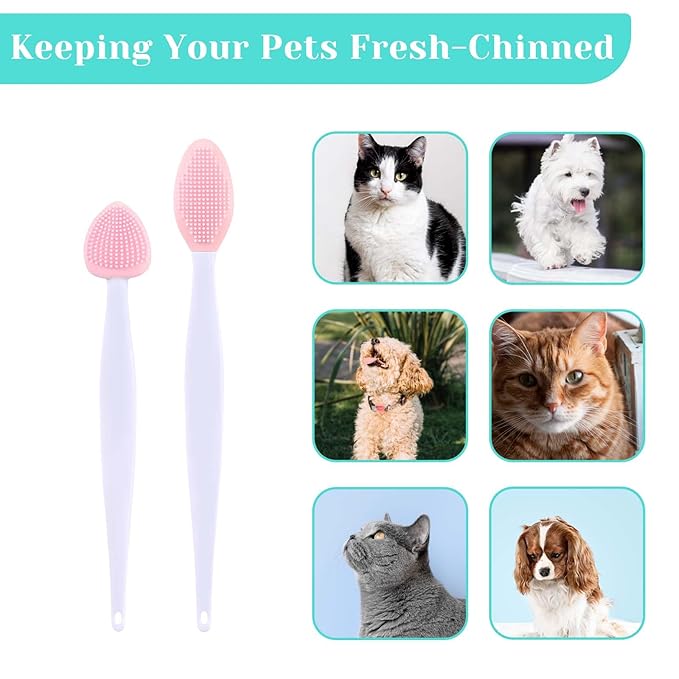 JJUNW 4Pcs Cat Acne Chin Treatment, Cat Acne Brush Set, Black Seed Exfoliating Brush, Dual Sided Silicone Cat Brush, for Cats Chin Acne and Blackhead Exfoliation