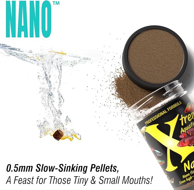 Xtreme Nano 0.5mm Sinking Pellets – High-Protein Fish Food for Nano & Community Fish, Krill-Based Formula for Color, Immune Support, and Vitality – Complete Nutrition for Small Aquarium Species (5oz)