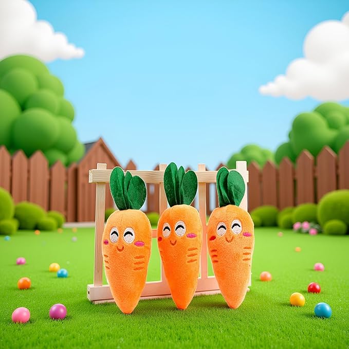 3Pcs Orange Soft Puppy Pet Supplies Cute Carrot Plush Chew Squeaker Sound Squeaky for Dog Cat Birthday Xmas Gifts, Squeak