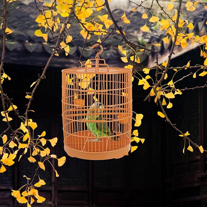 Hanging Plastic Bird Cage Round Top, Small Outdoor Hanging Cage for Pet Birds and Small Animals, Vintage Decorative Birdcage for Parakeets and Cockatiels