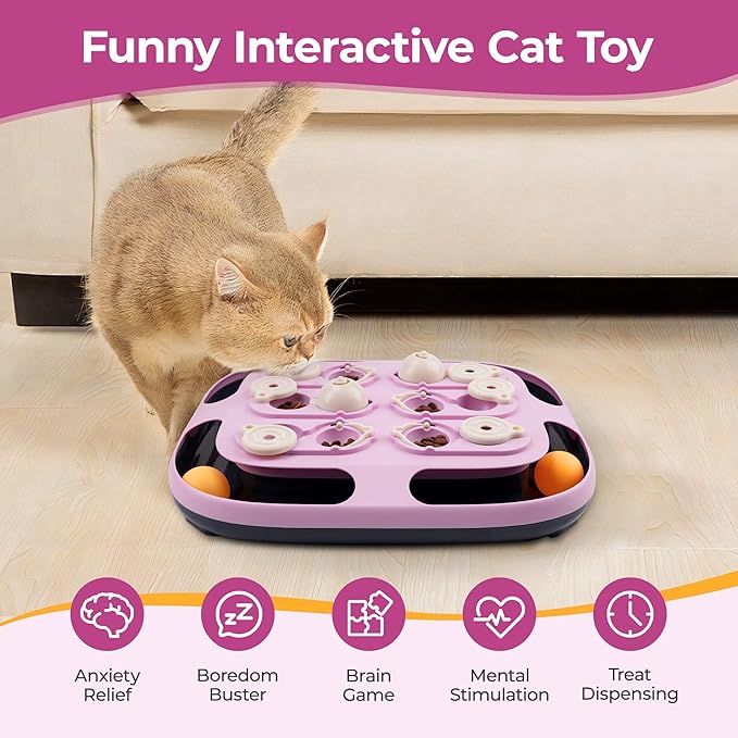 LACCEN Cat Puzzle Toy, 2 in 1 Interactive Cat Toys with Track Ball, Mental Stimulation Puzzle Games Food Dispenser Physical Exercise Slow Feeder Enrichment Toys for Bored Indoor Adult Kitten Cats