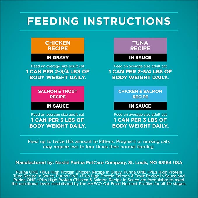 Purina ONE Natural, High Protein Cat Food Variety Pack, Chicken, Tuna, Salmon and Trout Recipes - (Pack of 24) 3 oz. Cans