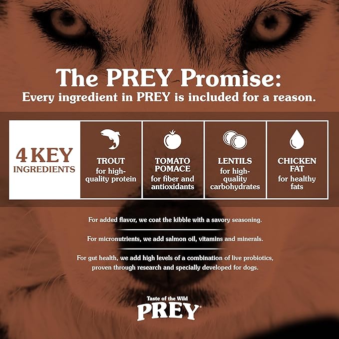 Taste of the Wild Prey Real Meat High Protein Trout Limited Ingredient Dry Dog Food Grain-Free Recipe Made with Real Spring-Fed Trout, and Includes Probiotics for All Life Stages 25 lb