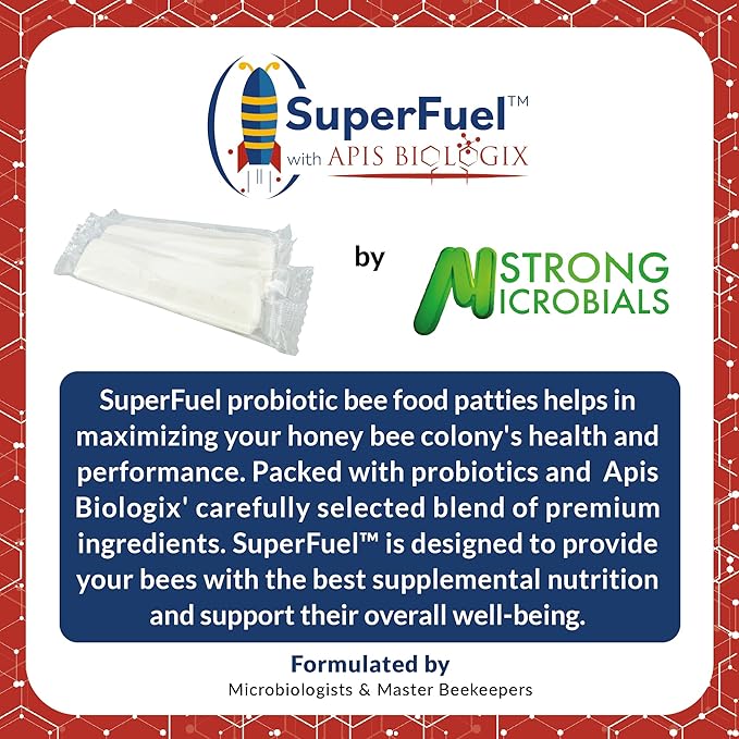 SuperFuel Probiotic Bee Food Patties - Boosts Honeybee Health & Productivity with Natural Nectar - Nutritional Winter Bee Feed for Dearth & Stress Periods - 30 Bars (5.6 lbs)
