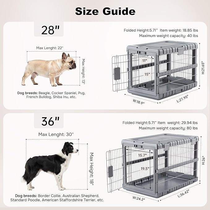 ZOMISIA Collapsible Dog Crate for Large Dogs - 36"L Heavy Duty Dog Kennel No Tools Required with 4 Sides Steel Foldable Cage for Dogs Indoor Furniture, Portable Carrier with 2 Smooth Wheels, Gunmetal