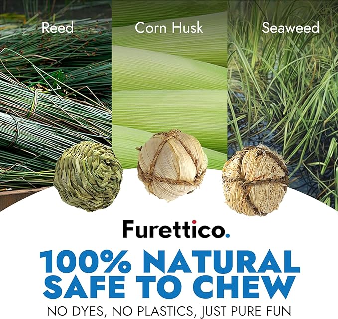 Dog Chew Toys, 3pcs Woven Grass Chew Ball for Dogs, Dental Teething & Interactive Fetch Toys, Outdoor Digestible Chew Ball for Boredom Relief - Reed, Seaweed & Corn Husk, Seaweed & Corn Silk