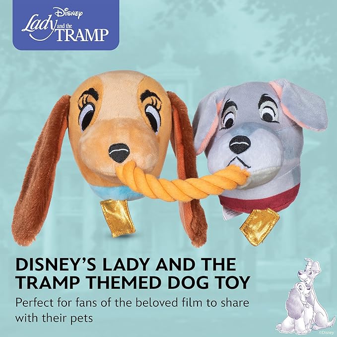 Disney for Pets Lady and the Tramp Rope Pet Toy 14in Dog Toys | Rope Tug Toy for Dogs Inspired by Lady and the Tramp with Crinkle and Squeaker