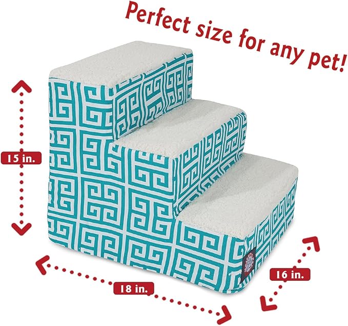 Majestic Pet 3 Step Portable Dog Stairs for Small Dogs to get on Bed Supports 25 lbs or Less – Dog Steps for High Bed with Machine Washable Cover – Pet Stairs for Cats Towers Teal