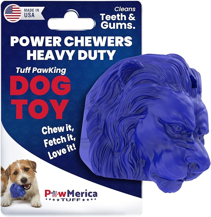 PawKing – Indestructible Dog Toy for Aggressive Chewers – Lion-Shaped for Interactive & Engaging Play – Cleans Teeth & Massage Gums – Pet-Safe & Made in USA (3.90 x 3.5 x 3.25 Inches)