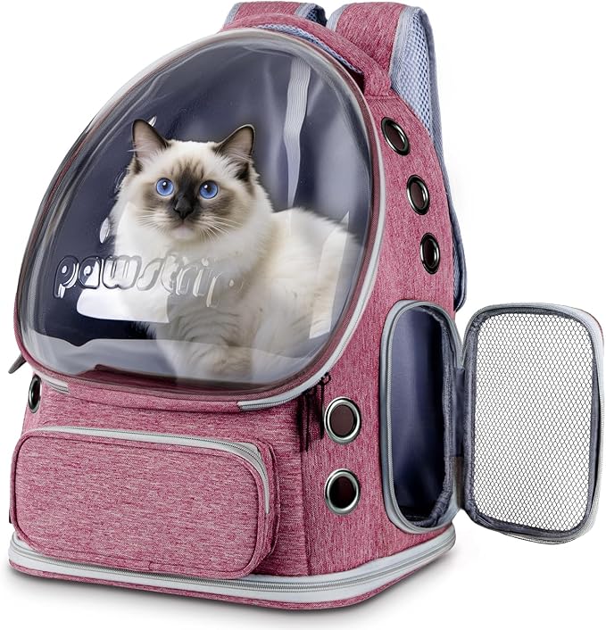 Cat Backpack Carrier with Large Space Bubble Window, Airline Approved Breathable Pet Carrier for Small Dogs Cats up to 15lbs, Foldable for Travel Hiking & Outdoor Use